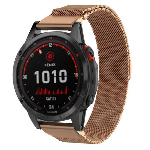 Milanese Strap, rose gold, on a watch, 3/4 front view