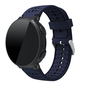 Silicone Strap, dark blue, on a watch, 3/4 front view