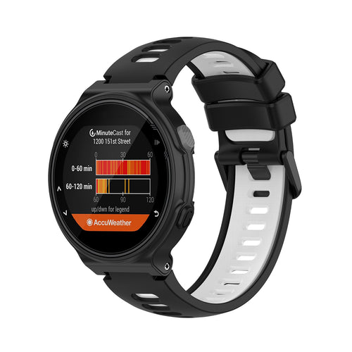 Silicone Sport Strap, black/white, on a watch, 3/4 front view