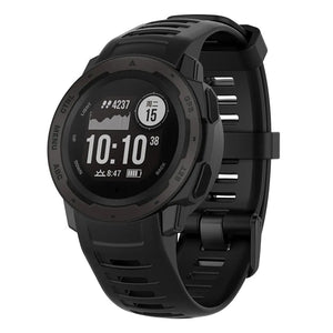 Silicone Strap, black, on a watch, 3/4 front view