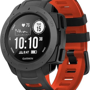 Silicone Sport Strap, black/red, on a watch, 3/4 front view