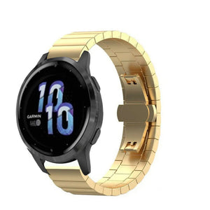 Metal Strap, gold, on a watch, 3/4 front view