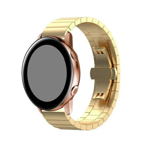 Metal Strap, gold, on a watch, 3/4 front view