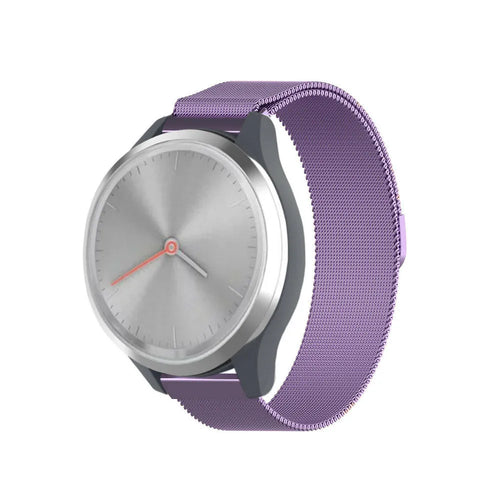 Milanese Strap, purple, on a watch, 3/4 front view