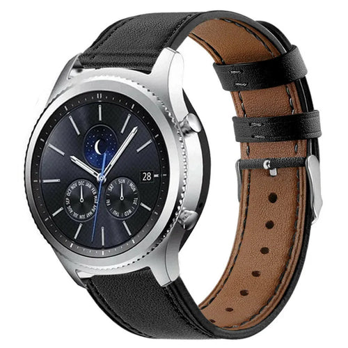 Modern Leather Strap, black, on a watch, 3/4 front view