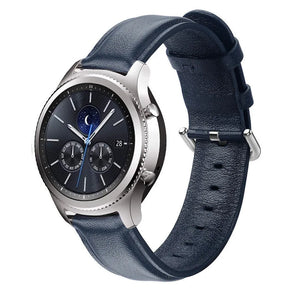 Leather Strap, dark blue, on a watch, 3/4 front view