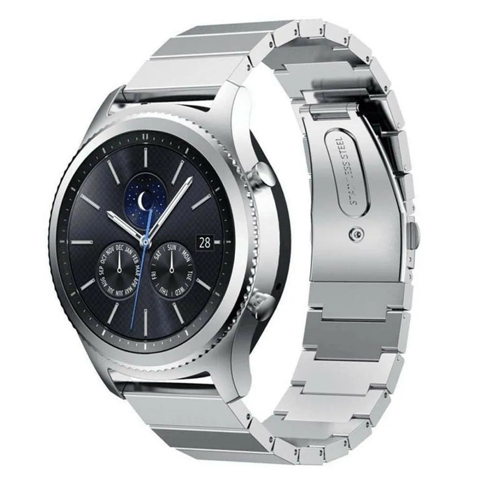 Premium Metal Strap, silver, on a watch, 3/4 front view