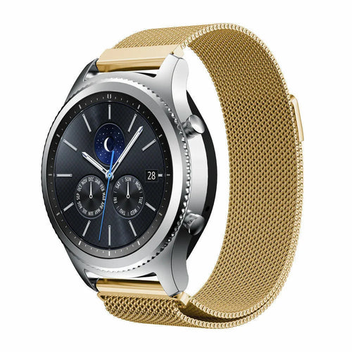Milanese Strap, gold, on a watch, 3/4 front view