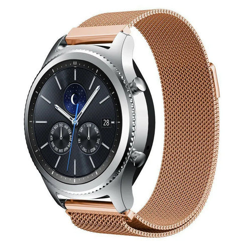 Milanese Strap, rose gold, on a watch, 3/4 front view