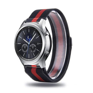 Milanese Strap, black/red, on a watch, 3/4 front view