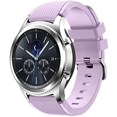Twill Silicone Strap, lilac, on a watch, 3/4 front view
