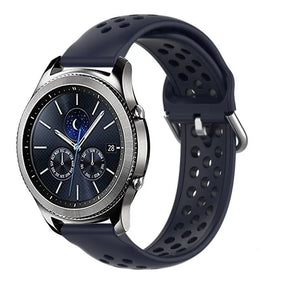 Breathable Silicone Strap, dark blue, on a watch, 3/4 front view