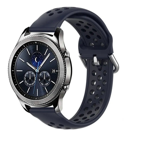 Breathable Silicone Strap, dark blue, on a watch, 3/4 front view