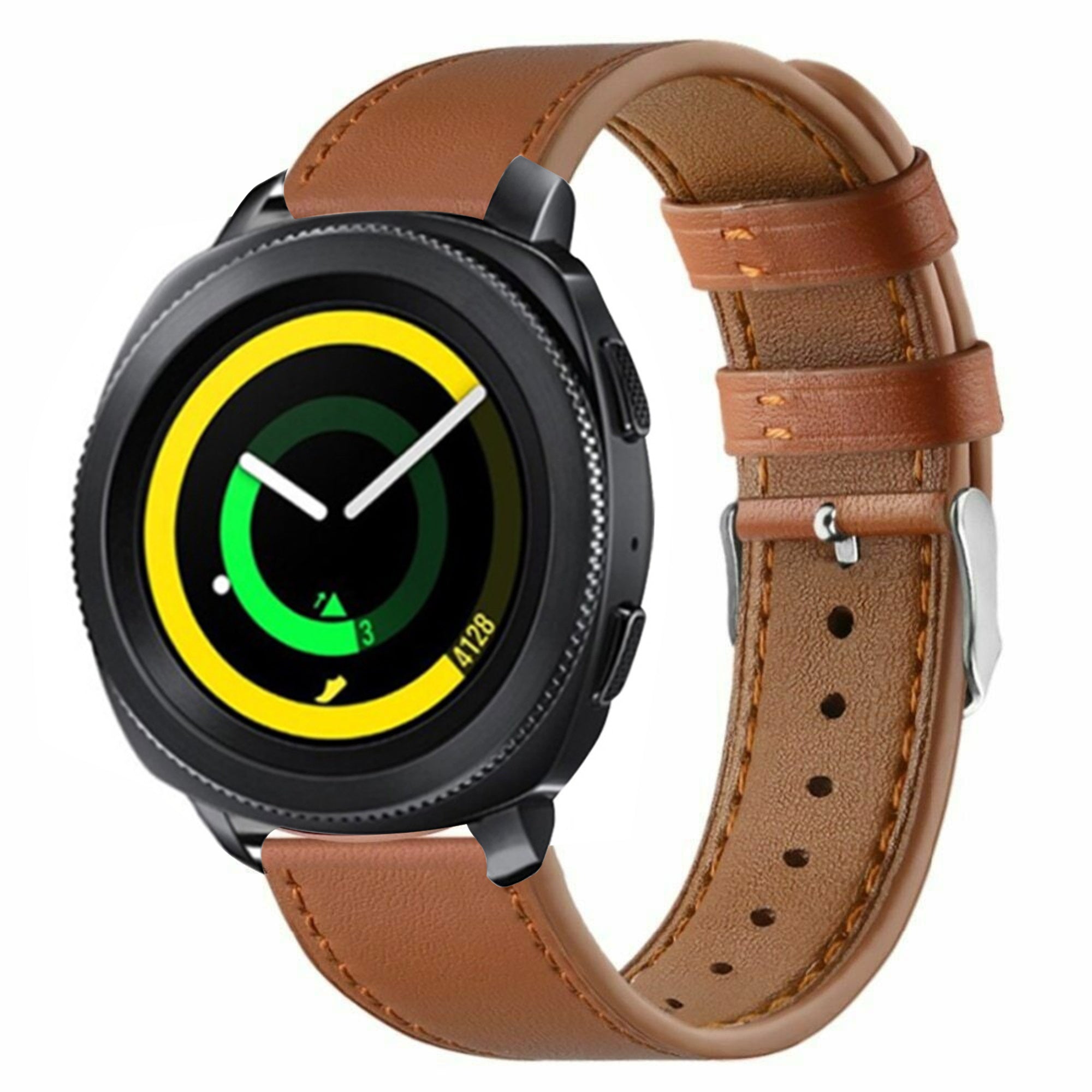 Modern Leather Strap, on a watch, 3/4 front view
