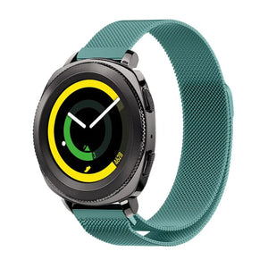 Milanese Strap, green, on a watch, 3/4 front view