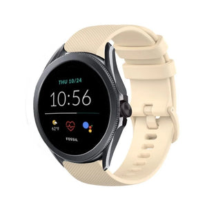Premium Silicone Strap, beige, on a watch, 3/4 front view