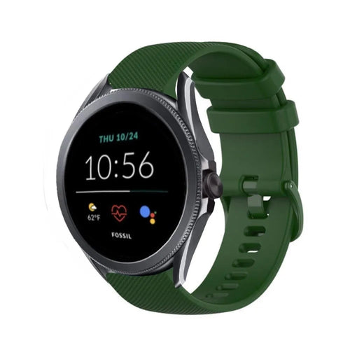 Premium Silicone Strap, army green, on a watch, 3/4 front view