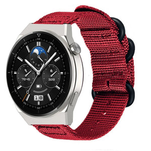 Nylon Buckle Strap, red, on a watch, 3/4 front view