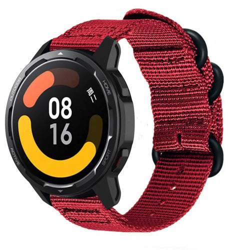 Nylon Buckle Strap, red, on a watch, 3/4 front view