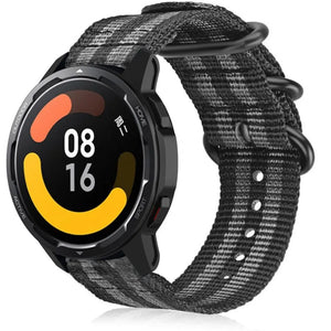 Nylon Buckle Strap, black/grey, on a watch, 3/4 front view