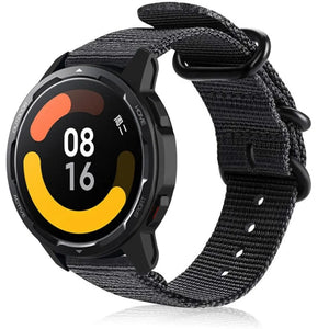Nylon Buckle Strap, black, on a watch, 3/4 front view