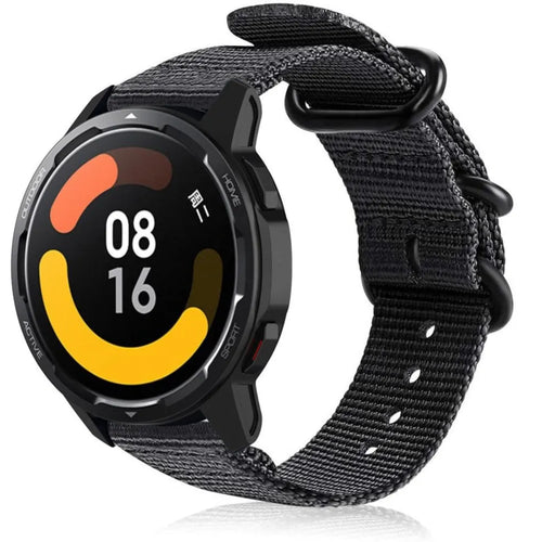 Nylon Buckle Strap, black, on a watch, 3/4 front view