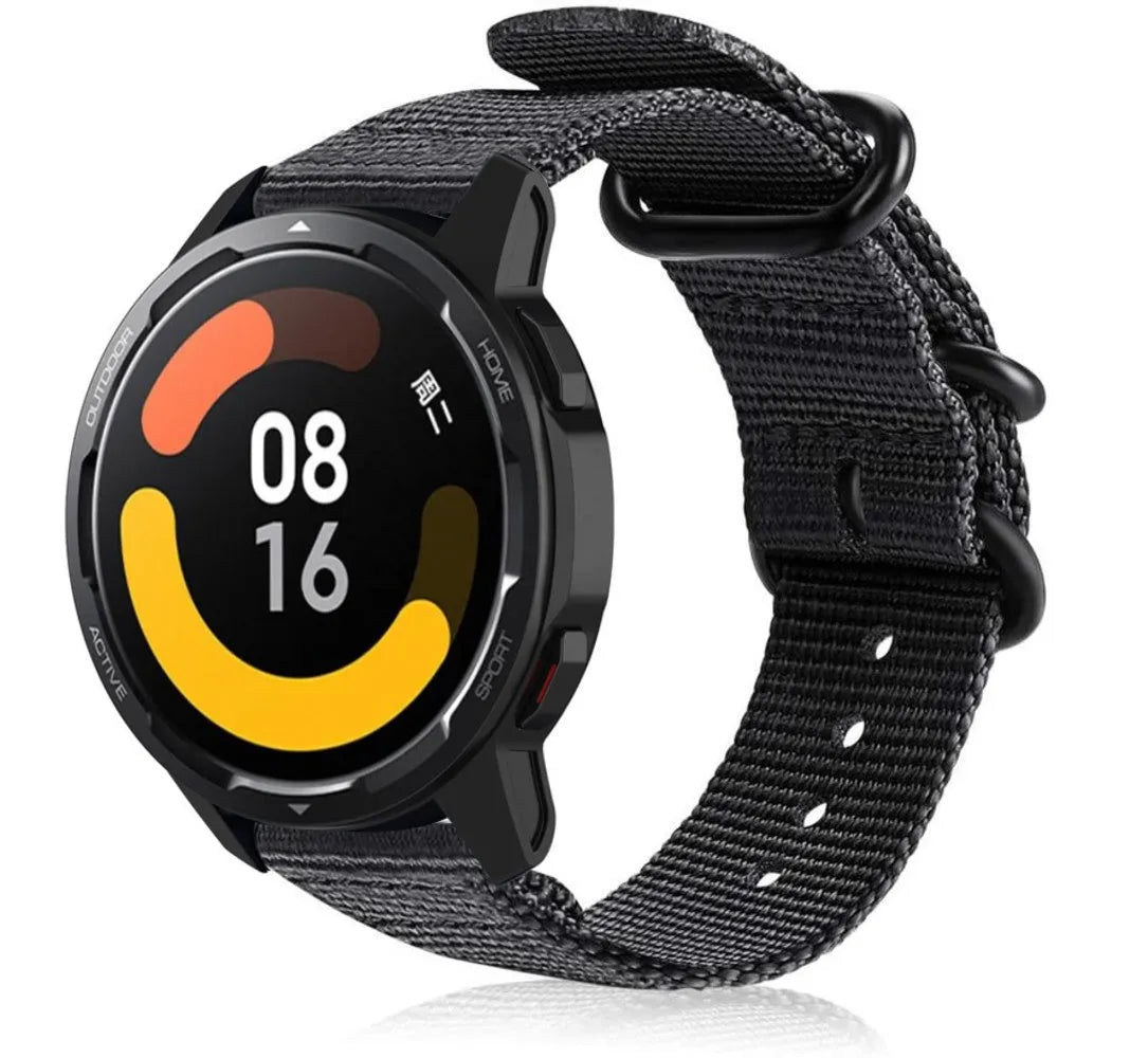 Nylon Buckle Strap, black, on a watch, 3/4 front view