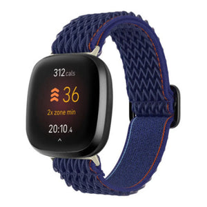 Braided Nylon Strap, blue, on a watch, 3/4 front view