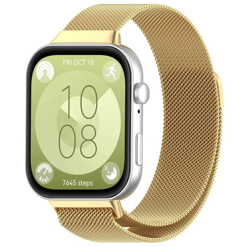 Milanese Strap, gold, on a watch, 3/4 front view