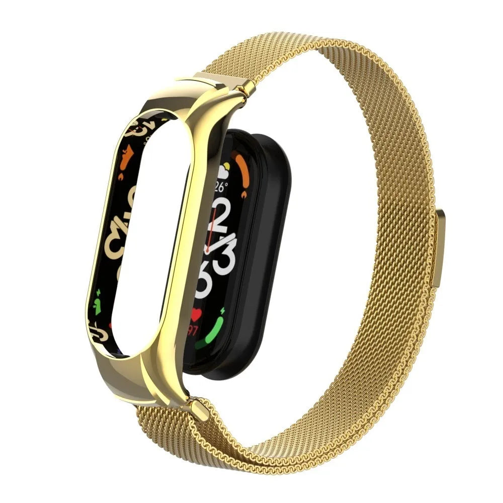 Milanese Strap, gold, on a watch, 3/4 front view