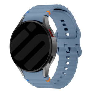 Wave Silicone Strap, grey-blue, on a watch, 3/4 front view
