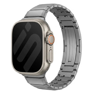 One Bead Titanium Strap, graphite, on a watch, 3/4 front view