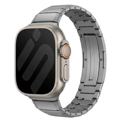 One Bead Titanium Strap, graphite, on a watch, 3/4 front view