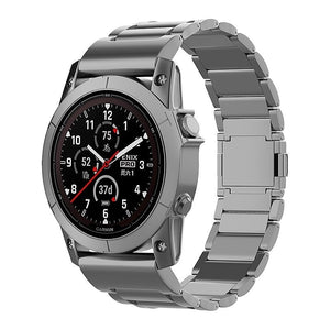 Magnetic Titanium Strap, graphite, on a watch, 3/4 front view