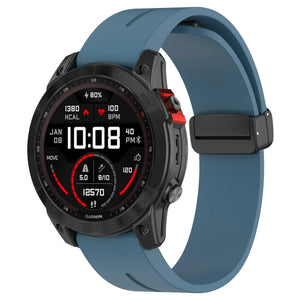 D-Buckle Silicone Strap, grey-blue, on a watch, 3/4 front view