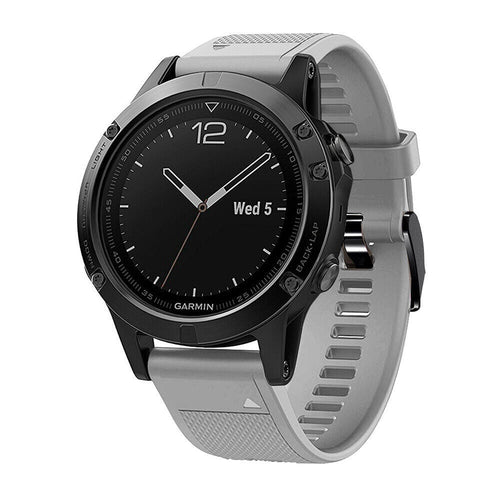 Silicone Strap, grey, on a watch, 3/4 front view