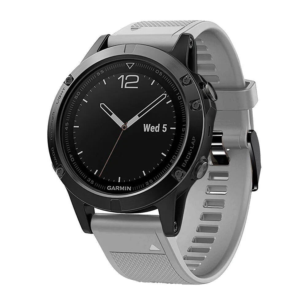 Silicone Strap, grey, on a watch, 3/4 front view