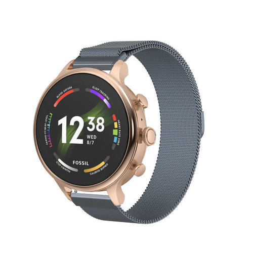 Milanese Strap, grey, on a watch, 3/4 front view