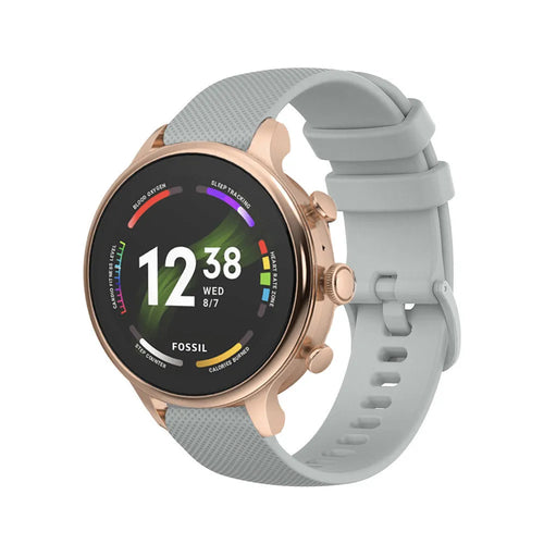 Silicone Sport Strap, grey, on a watch, 3/4 front view