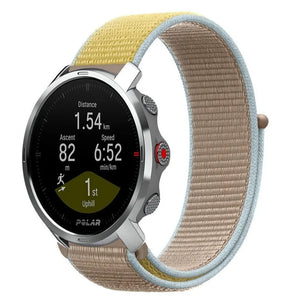 Nylon Strap, camel, on a watch, 3/4 front view
