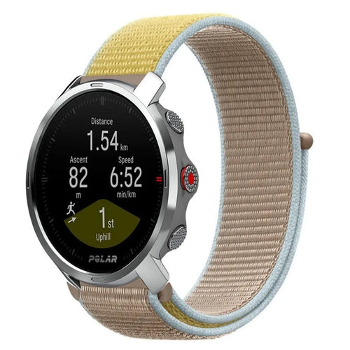 Nylon Strap, camel, on a watch, 3/4 front view