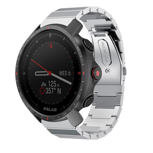 Premium Metal Strap, silver, on a watch, 3/4 front view