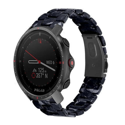 Metal Resin Strap, black/white, on a watch, 3/4 front view