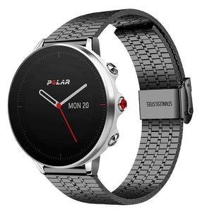 Fine Steel Strap, black, on a watch, 3/4 front view