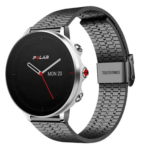 Fine Steel Strap, black, on a watch, 3/4 front view