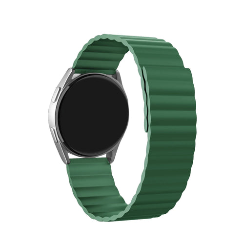 Magnetic Silicone Strap, green, on a watch, 3/4 front view