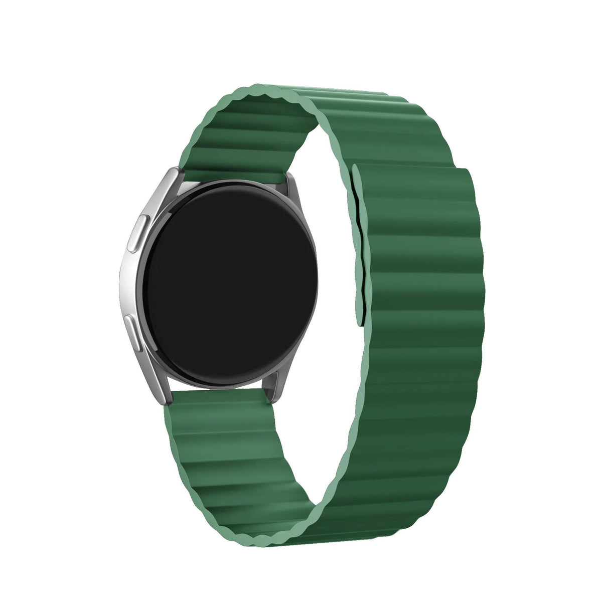 Magnetic Silicone Strap, green, on a watch, 3/4 front view