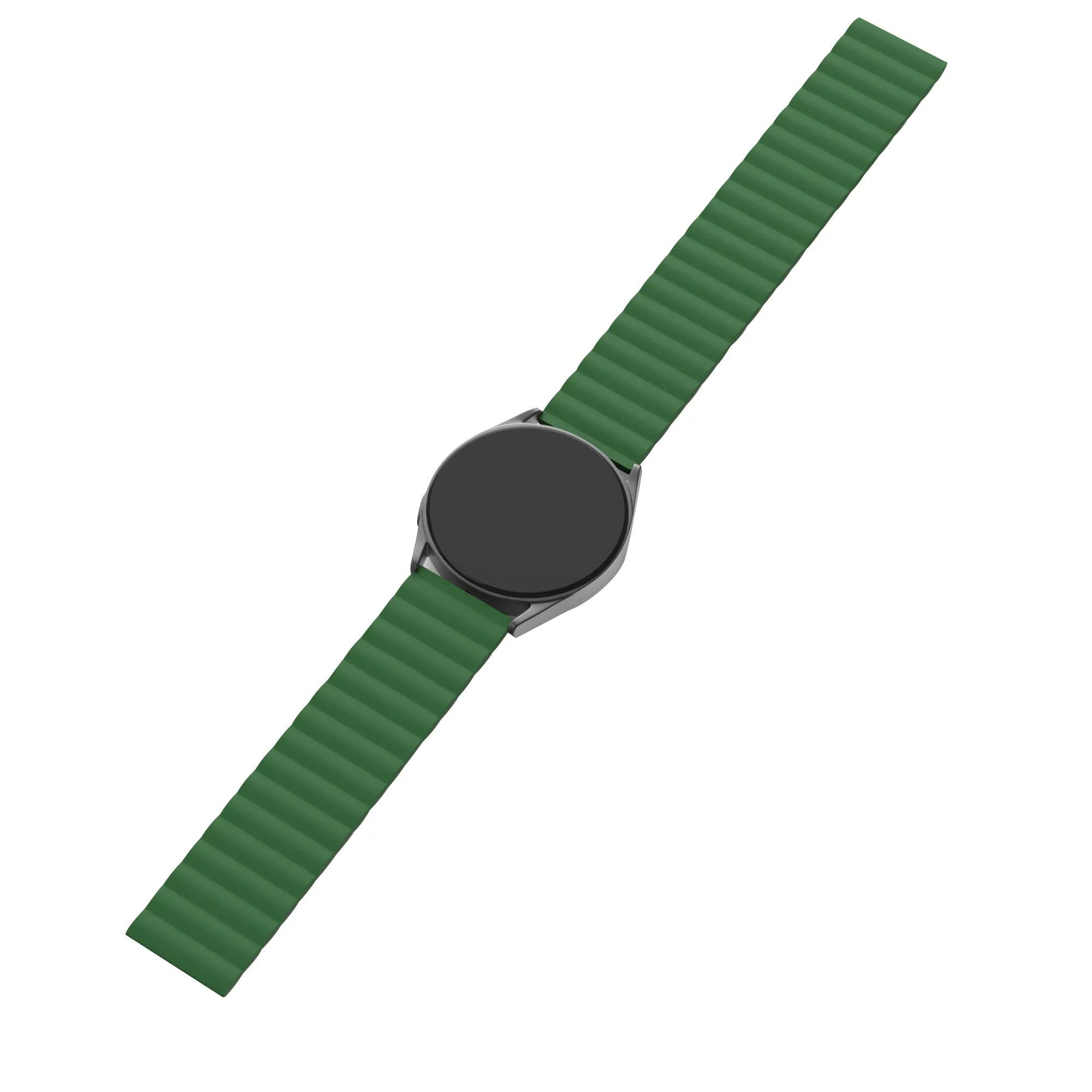 Magnetic Silicone Strap, green, on a watch, 3/4 front view