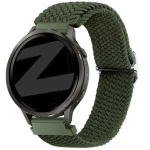 Braided Nylon Strap, green, on a watch, 3/4 front view