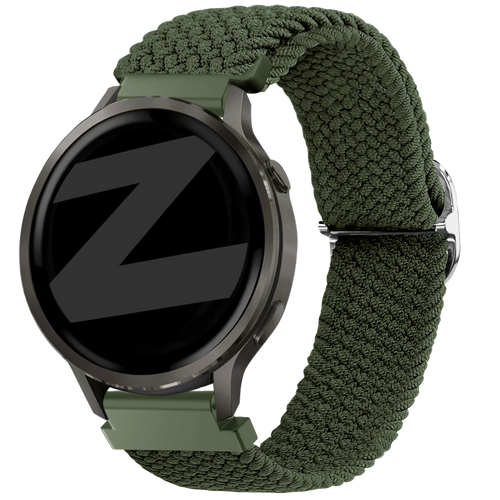 Braided Nylon Strap, green, on a watch, 3/4 front view